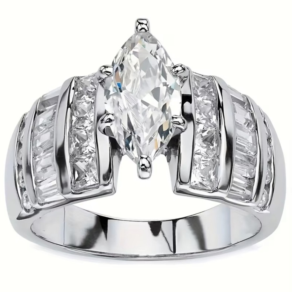 Private Label Marquise White CZ Ring in Silver Tone